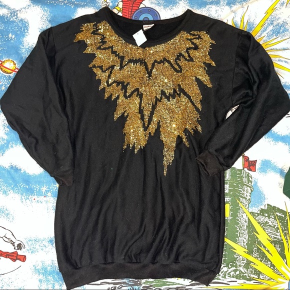 Gold glitter vintage sweatshirt tunic new with tags NWT deadstock small - Picture 3 of 7